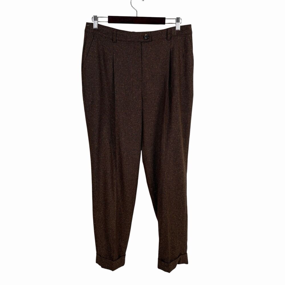 Brooks Brothers Tweed Wool Pants 12 Brown Pleated Tollegno Preppy Dark Academia